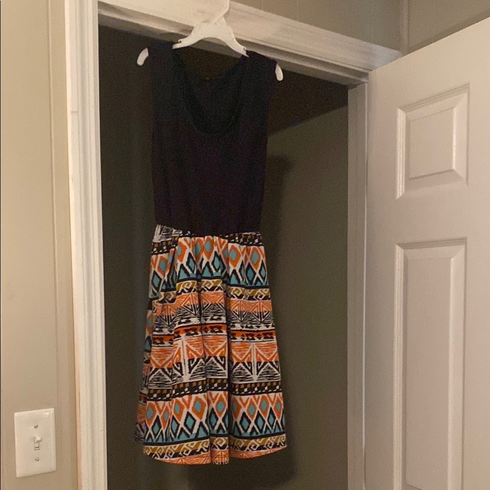 Black and Multicolor Patterned Dress